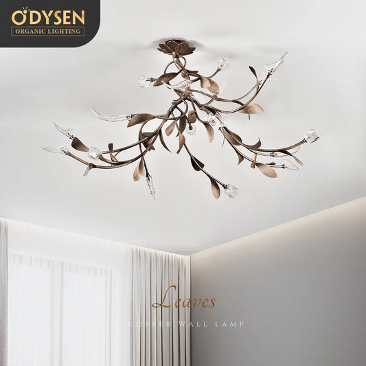 Alll Copper Tree Branches Chandelier For Living Room Vintage Passway Villa Flower Bedroom Lamp Art Lighting Fixture