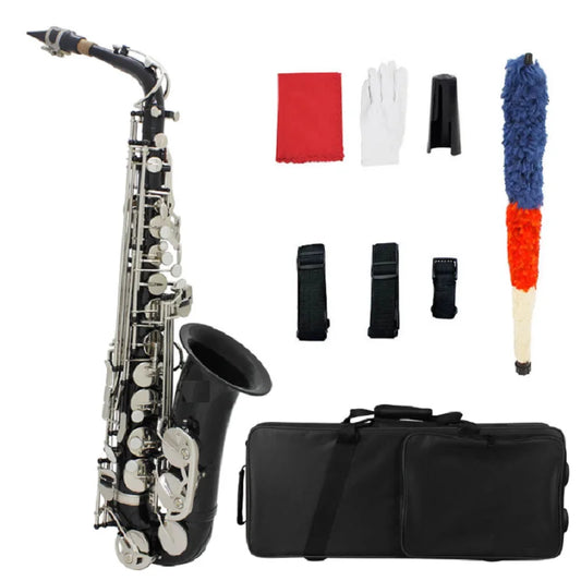 MMOOKA Alto Saxophone with White Shell Keys, E-flat Brass Body Carved, Just Learning to Play a Wind Instrument
