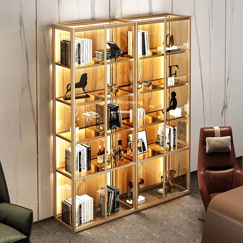 Aluminum alloy tempered glass door partition luxury wine cabinet living room wall shelf tea