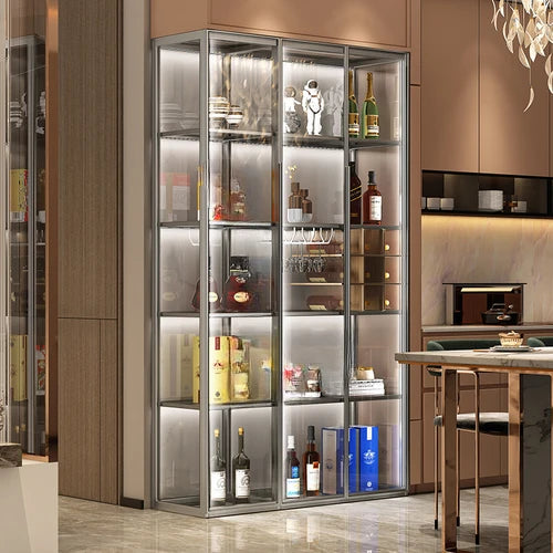 Aluminum alloy tempered glass door partition luxury wine cabinet living room wall shelf tea