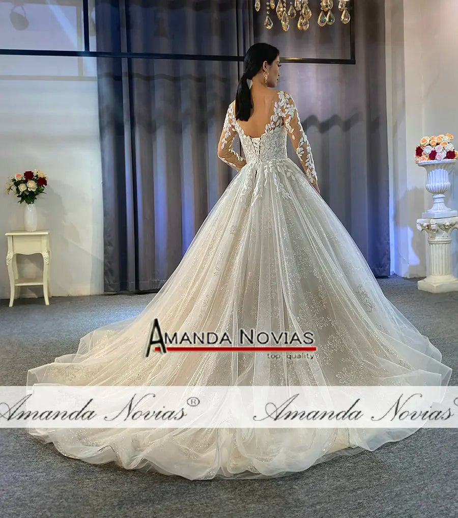 Amanda Novias lace long sleeves beach style wedding dress custom order