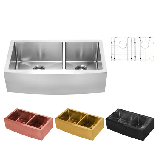 Amazon Reliable Sink Supplier Stainless Steel 304 16 Gauge Farmhouse Sink Classic Apron Front Double Bowl Sink
