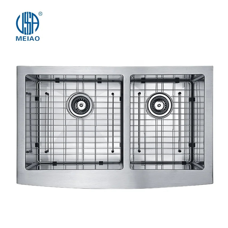 Amazon Reliable Sink Supplier Stainless Steel 304 16 Gauge Farmhouse Sink Classic Apron Front Double Bowl Sink