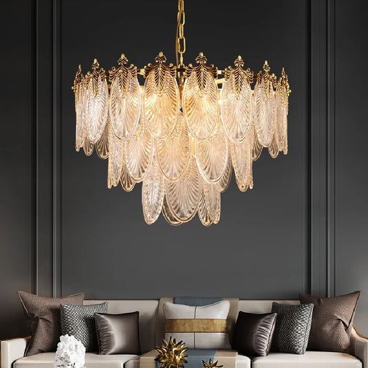 American Copper Luxury LED Chandelier Lighting Dining Living Room Glass Hanging Lamp Postmodern Bedroom Villa Lobby Home Fixture