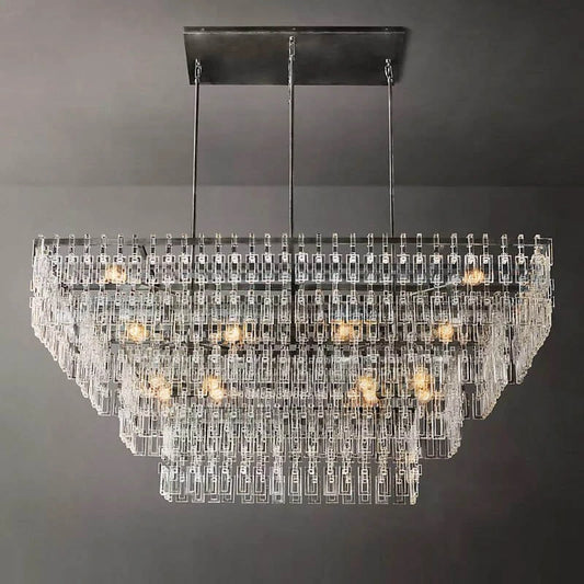 American Modern Banquet Rectangular Indoor Luxury Clear Shiny Crystal Chandelier Villa Mansion Hotel Big Decor Chandelier