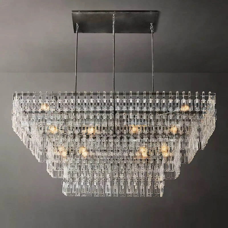 American Modern Banquet Rectangular Indoor Luxury Clear Shiny Crystal Chandelier Villa Mansion Hotel Big Decor Chandelier