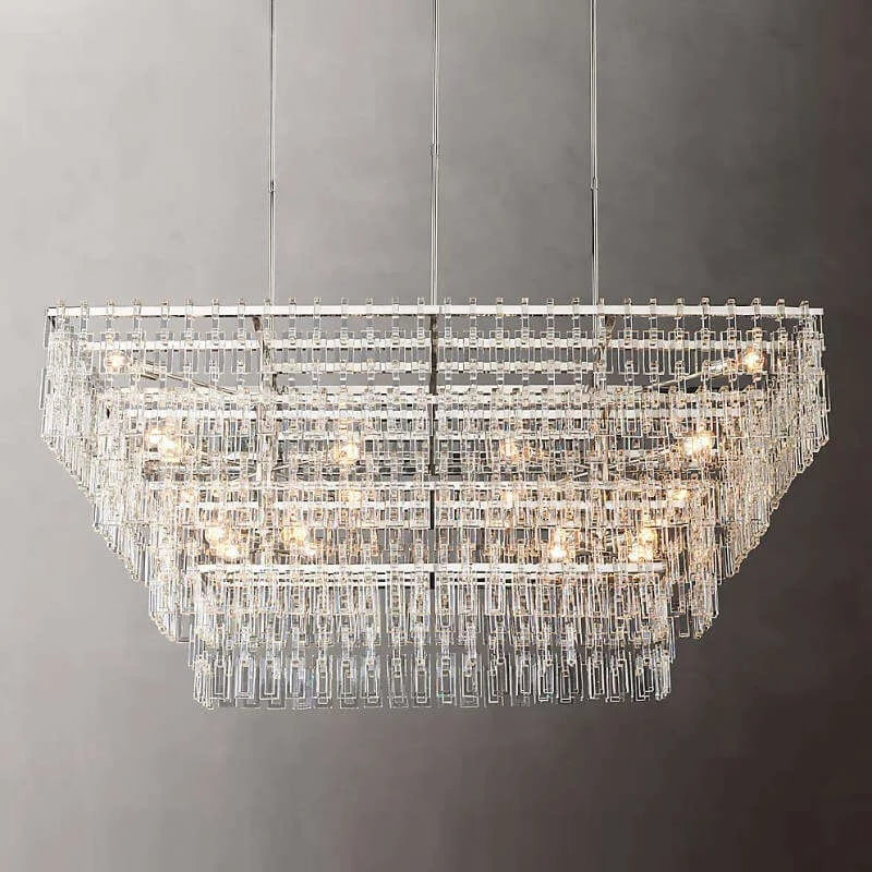 American Modern Banquet Rectangular Indoor Luxury Clear Shiny Crystal Chandelier Villa Mansion Hotel Big Decor Chandelier