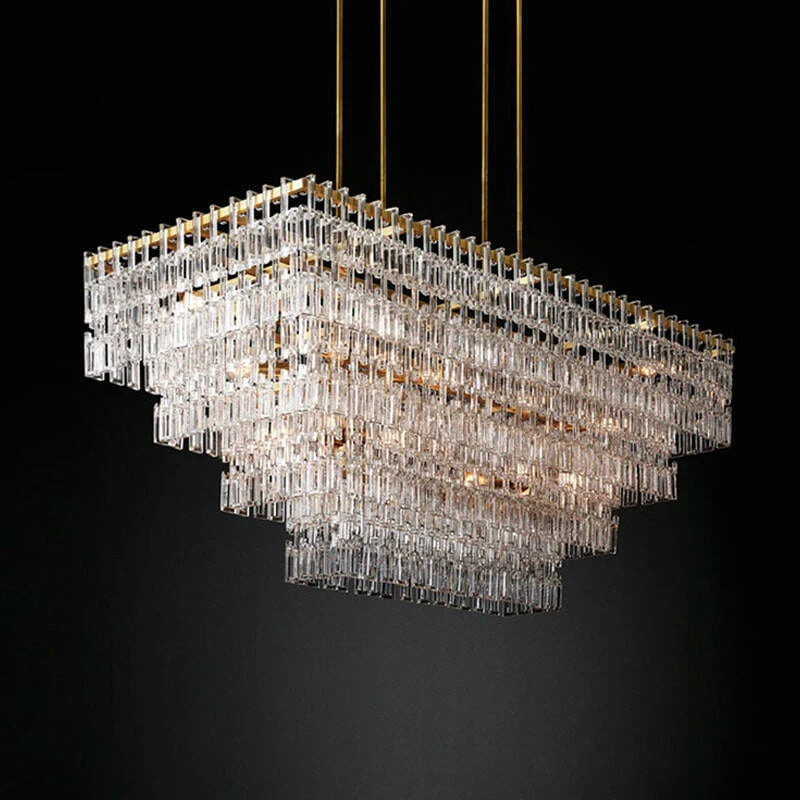 American Modern Banquet Rectangular Indoor Luxury Clear Shiny Crystal Chandelier Villa Mansion Hotel Big Decor Chandelier