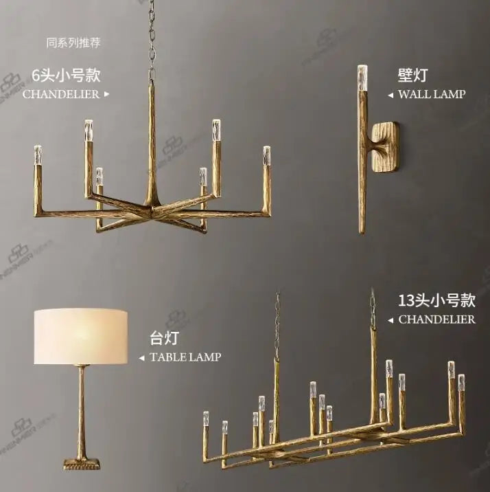 American copper living room chandelier retro luxury crystal export villa restaurant lamps designer