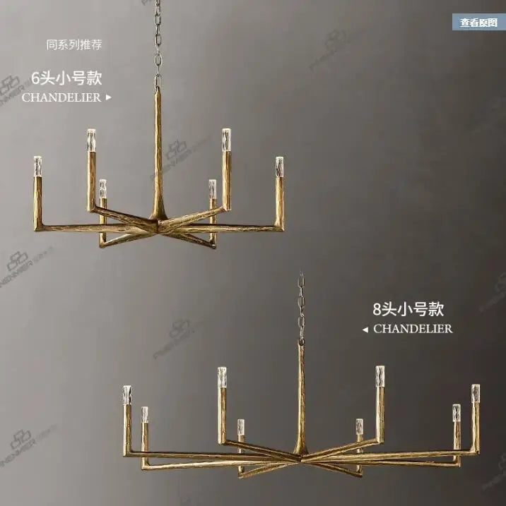 American copper living room chandelier retro luxury crystal export villa restaurant lamps designer