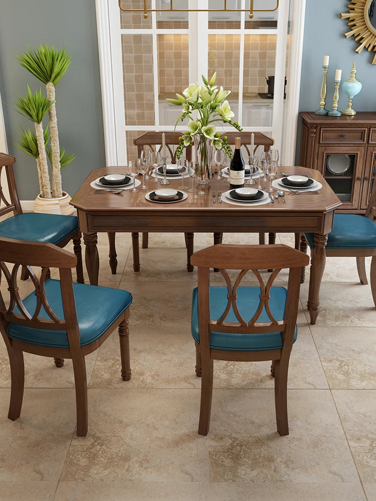 American country dining table and chair combination solid wood dining table dining room furniture household luxury modern.