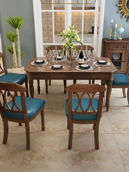 American country dining table and chair combination solid wood dining table dining room furniture household luxury modern.