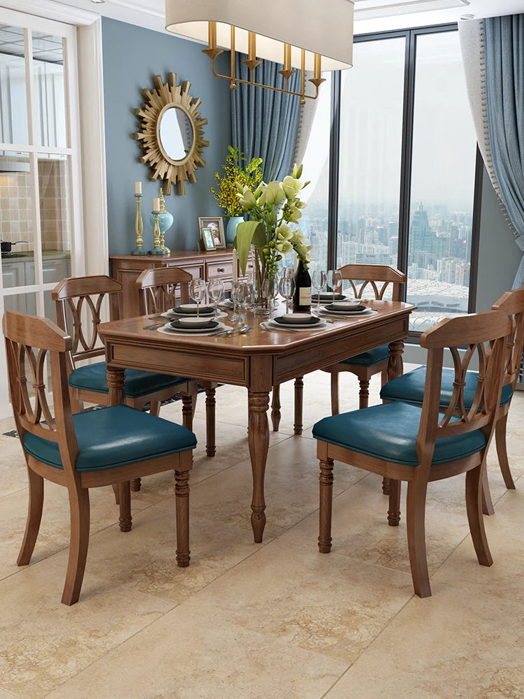 American country dining table and chair combination solid wood dining table dining room furniture household luxury modern.