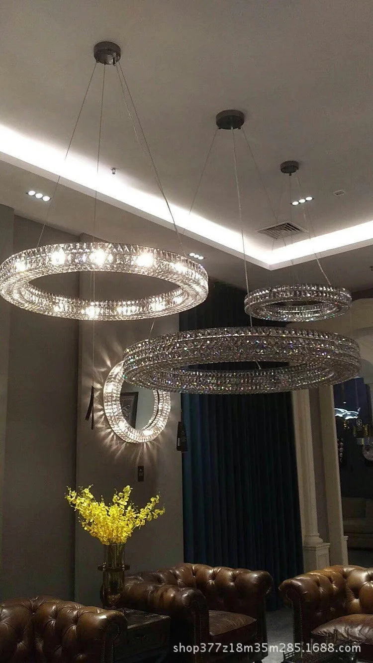 American living room crystal chandelier postmodern round luxurious personality creative restaurant villa soft chandelier