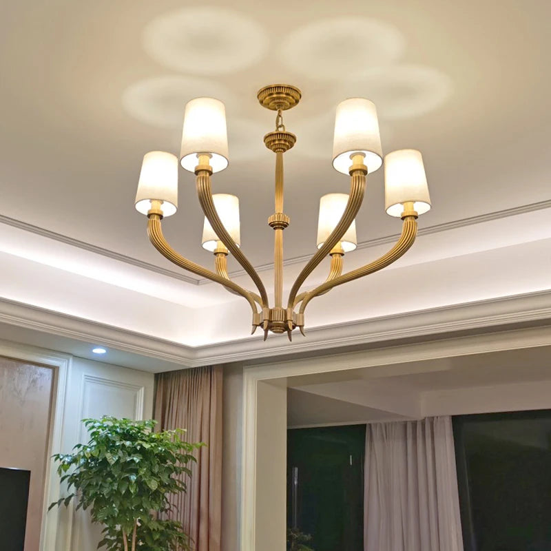 American living room full copper chandelier simple French bedroom dining room luxury villa fabric lamp