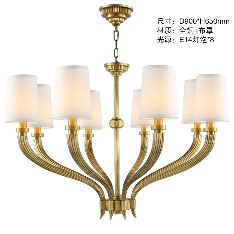 American living room full copper chandelier simple French bedroom dining room luxury villa fabric lamp