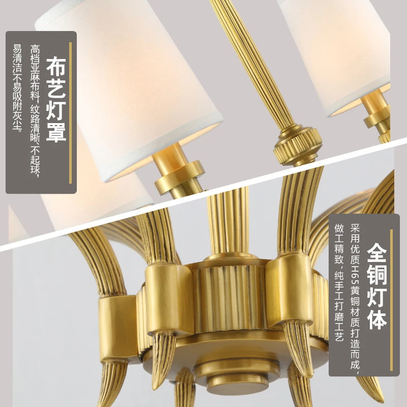 American living room full copper chandelier simple French bedroom dining room luxury villa fabric lamp