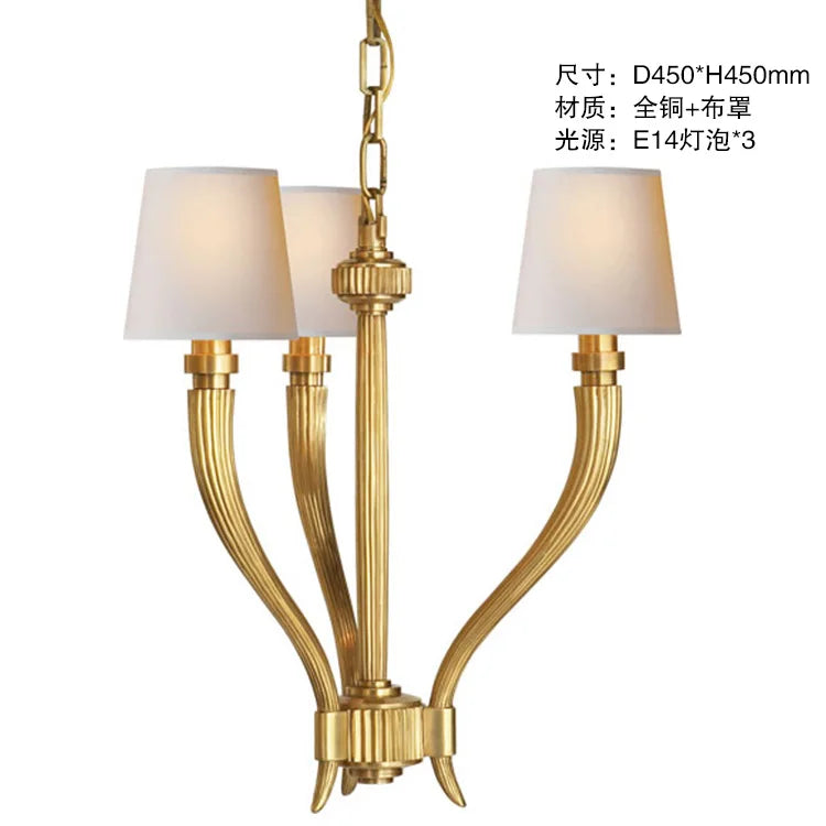 American living room full copper chandelier simple French bedroom dining room luxury villa fabric lamp