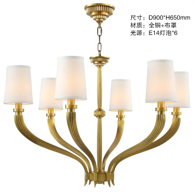 American living room full copper chandelier simple French bedroom dining room luxury villa fabric lamp