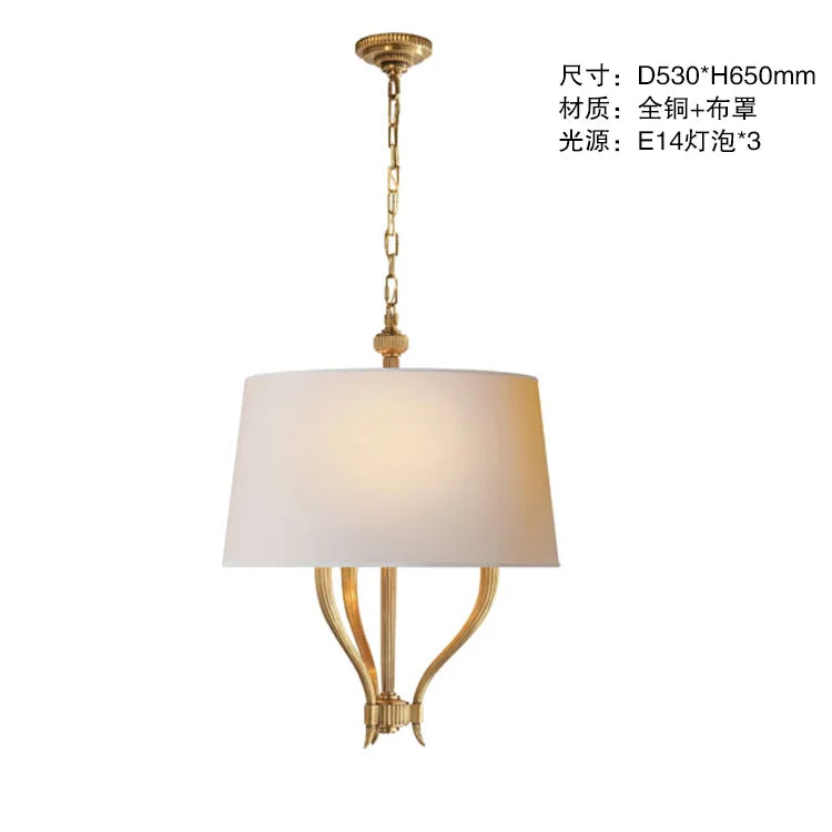 American living room full copper chandelier simple French bedroom dining room luxury villa fabric lamp