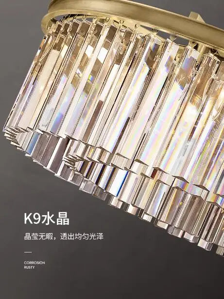 American minimalist villa living room chandelier with high duplex building hall copper crystal lamp 2023 new style