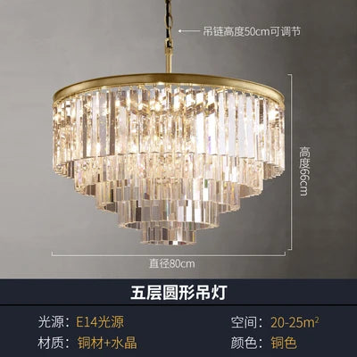 American minimalist villa living room chandelier with high duplex building hall copper crystal lamp 2023 new style