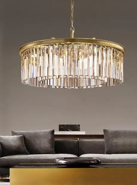 American minimalist villa living room chandelier with high duplex building hall copper crystal lamp 2023 new style