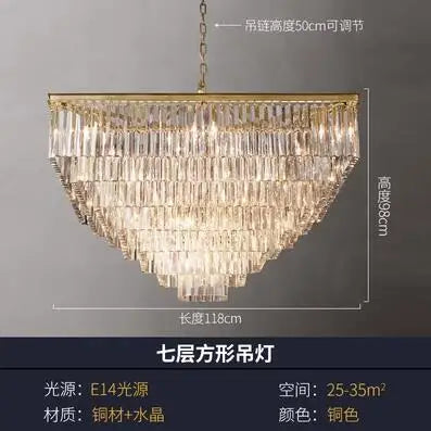 American minimalist villa living room chandelier with high duplex building hall copper crystal lamp 2023 new style