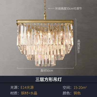 American minimalist villa living room chandelier with high duplex building hall copper crystal lamp 2023 new style