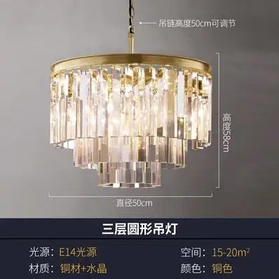 American minimalist villa living room chandelier with high duplex building hall copper crystal lamp 2023 new style