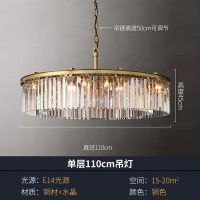 American minimalist villa living room chandelier with high duplex building hall copper crystal lamp 2023 new style