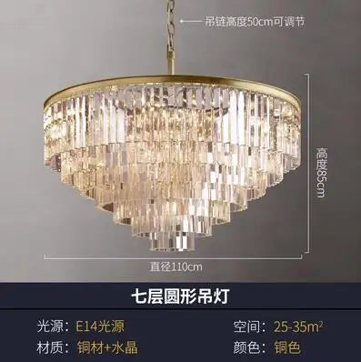 American minimalist villa living room chandelier with high duplex building hall copper crystal lamp 2023 new style