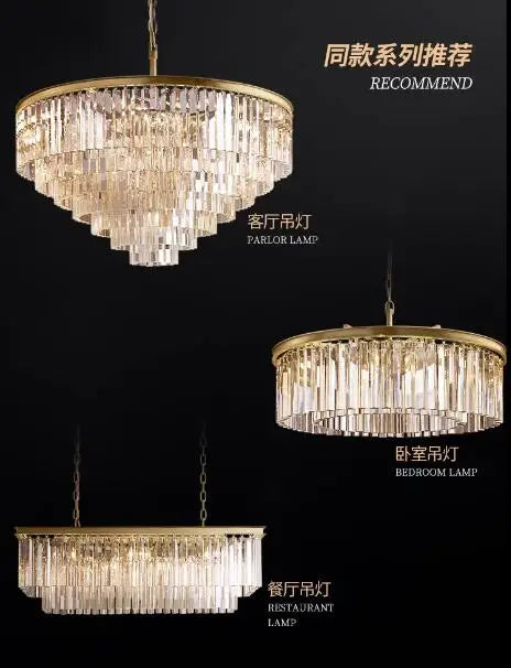 American minimalist villa living room chandelier with high duplex building hall copper crystal lamp 2023 new style