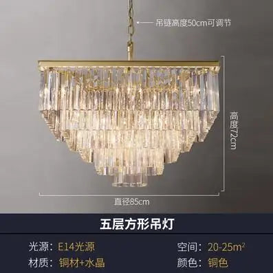 American minimalist villa living room chandelier with high duplex building hall copper crystal lamp 2023 new style