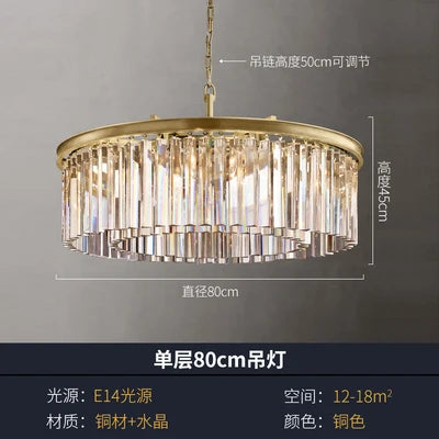American minimalist villa living room chandelier with high duplex building hall copper crystal lamp 2023 new style