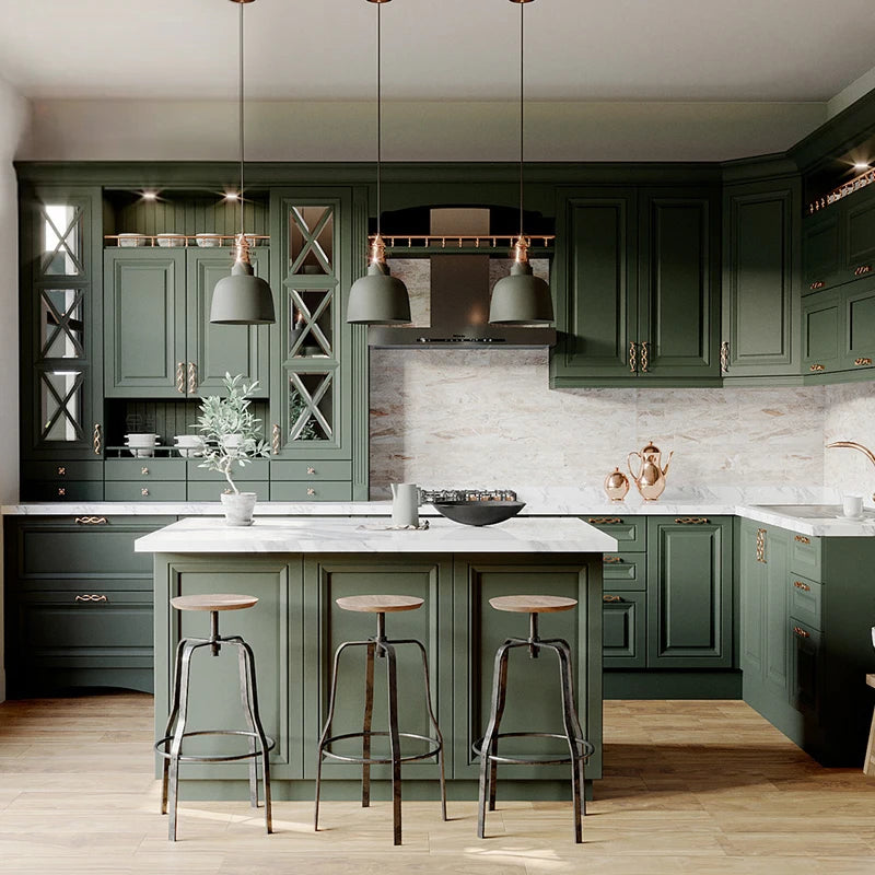 American style solid wood cabinet customized overall kitchen cabinet customized light luxury wind island platform customized