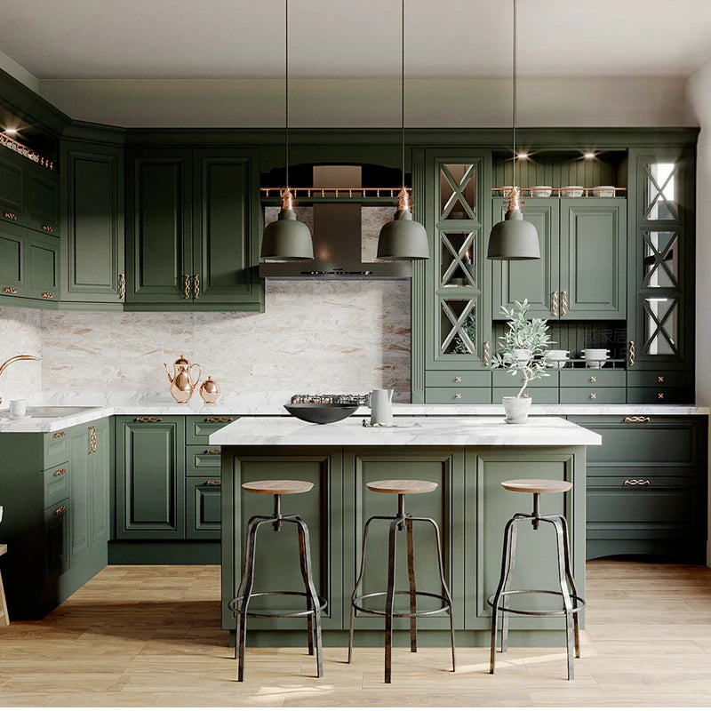 American style solid wood cabinet customized overall kitchen cabinet customized light luxury wind island platform customized