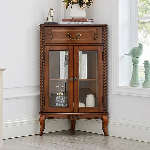 American style solid wood corner cabinet, fan shaped European style living room triangle cabinet retro corner cabinet decoration