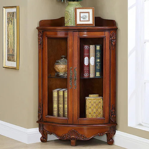 American style solid wood corner cabinet, fan shaped European style living room triangle cabinet retro corner cabinet decoration