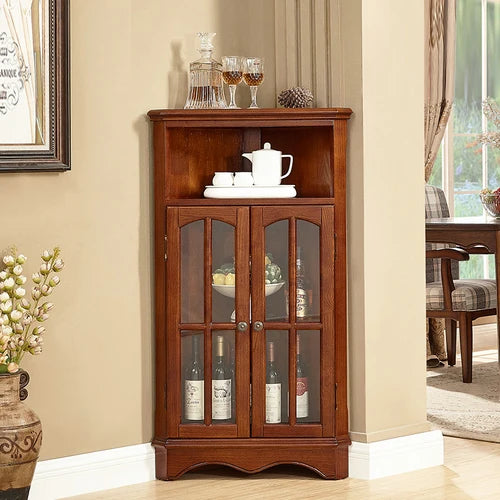 American style solid wood corner cabinet, fan shaped European style living room triangle cabinet retro corner cabinet decoration