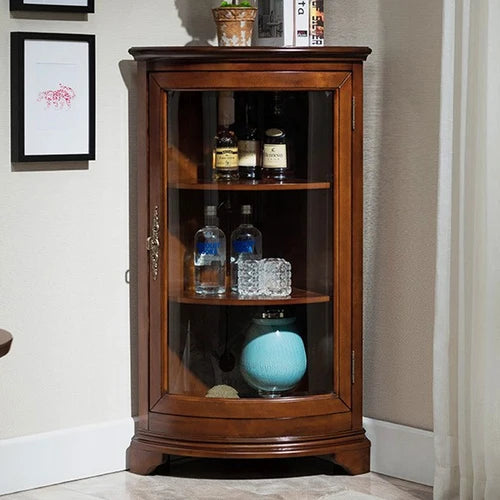 American style solid wood corner cabinet, fan shaped European style living room triangle cabinet retro corner cabinet decoration