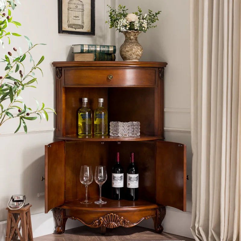 American style solid wood corner cabinet, fan shaped European style living room triangle cabinet retro corner cabinet decoration