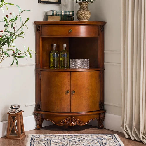American style solid wood corner cabinet, fan shaped European style living room triangle cabinet retro corner cabinet decoration