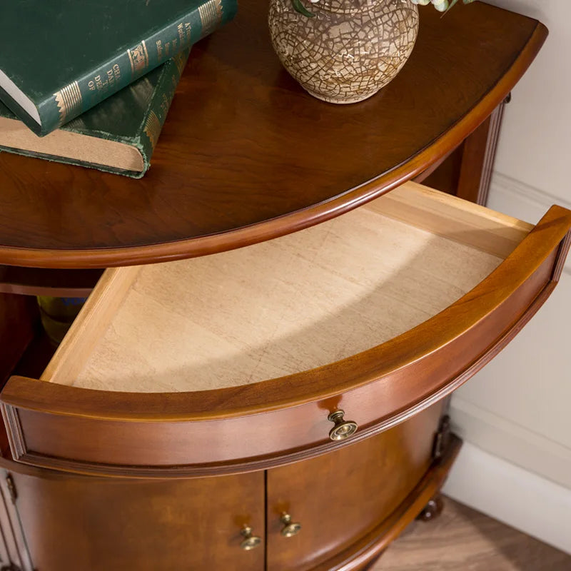 American style solid wood corner cabinet, fan shaped European style living room triangle cabinet retro corner cabinet decoration