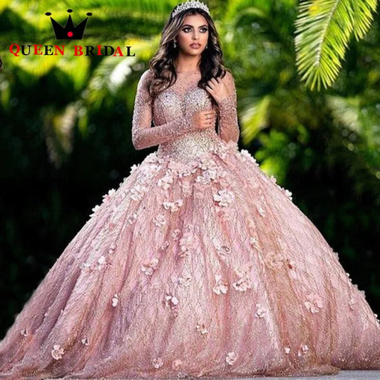 Appliques Lace Sequined Wedding Dresses Luxury 2023 New Long Sleeve Bride Ball Gowns Floor Length Vestidos De Novia Custom L16M