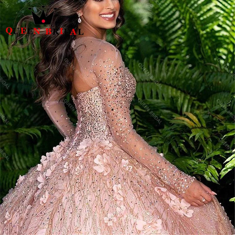 Appliques Lace Sequined Wedding Dresses Luxury 2023 New Long Sleeve Bride Ball Gowns Floor Length Vestidos De Novia Custom L16M