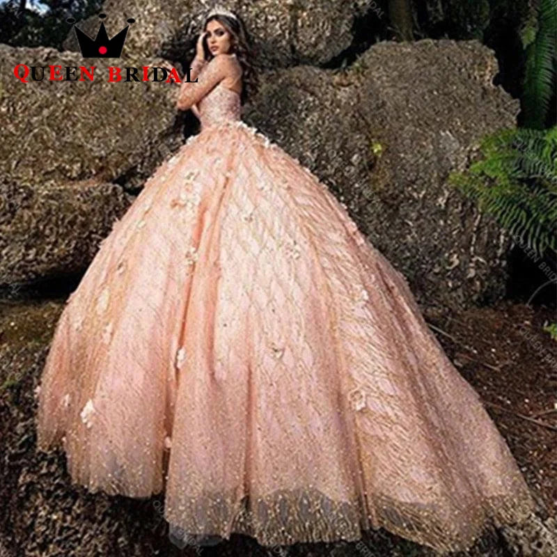 Appliques Lace Sequined Wedding Dresses Luxury 2023 New Long Sleeve Bride Ball Gowns Floor Length Vestidos De Novia Custom L16M