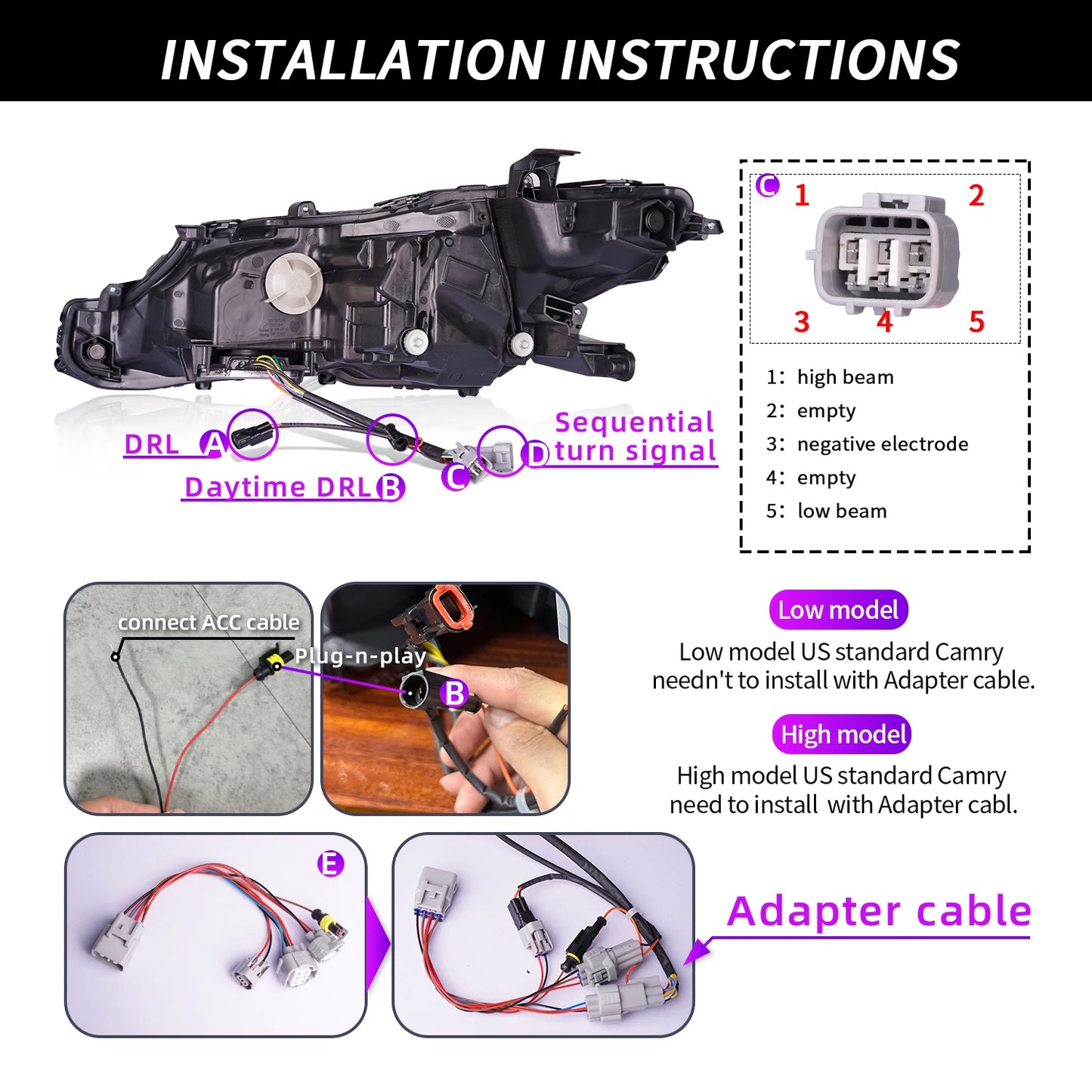 Archaic Full LED Camry 3 Projektoren DRL Front leuchte Plug & Play Sequentielles Signal für  Camry 2018 2023 Scheinwerfer