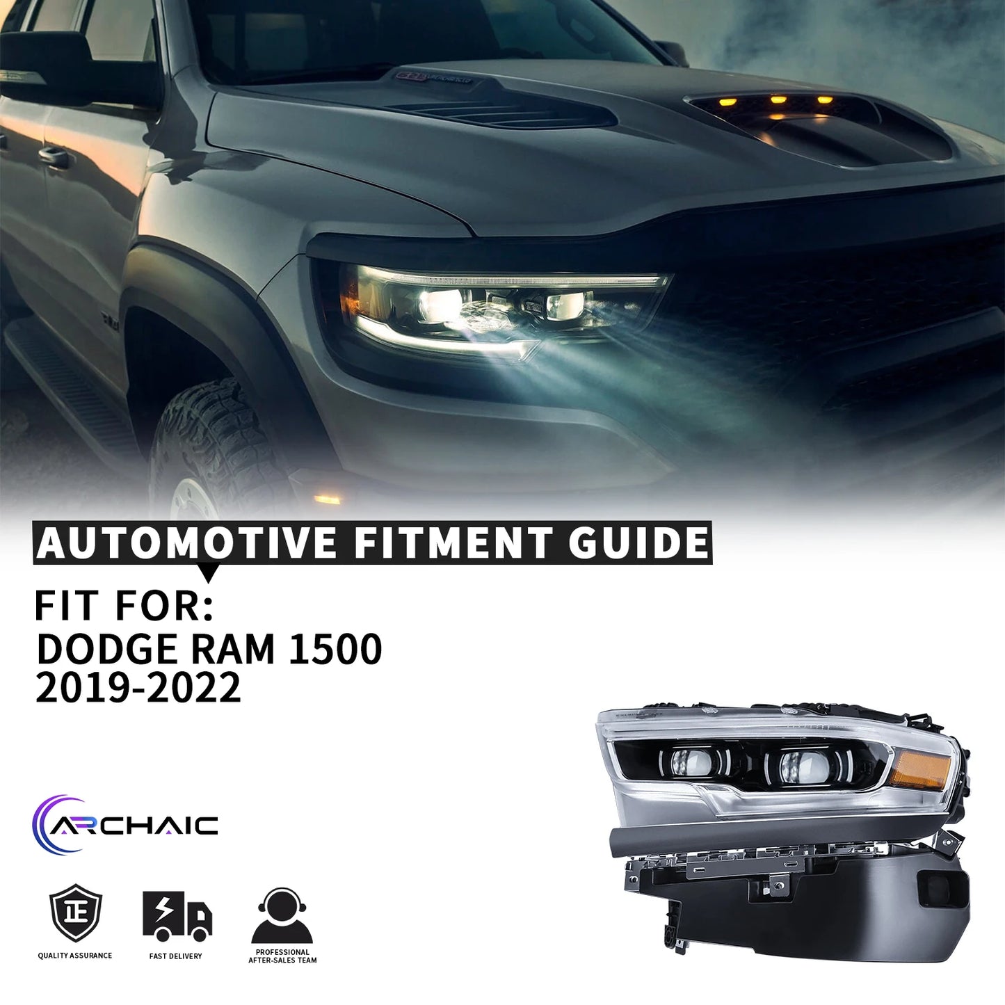 Archaic RAM1500 OE BIG HORN Scheinwerfer Voll LED Doppels trahl Weiß DRL 2019-2022 Für Dodge Ram 1500