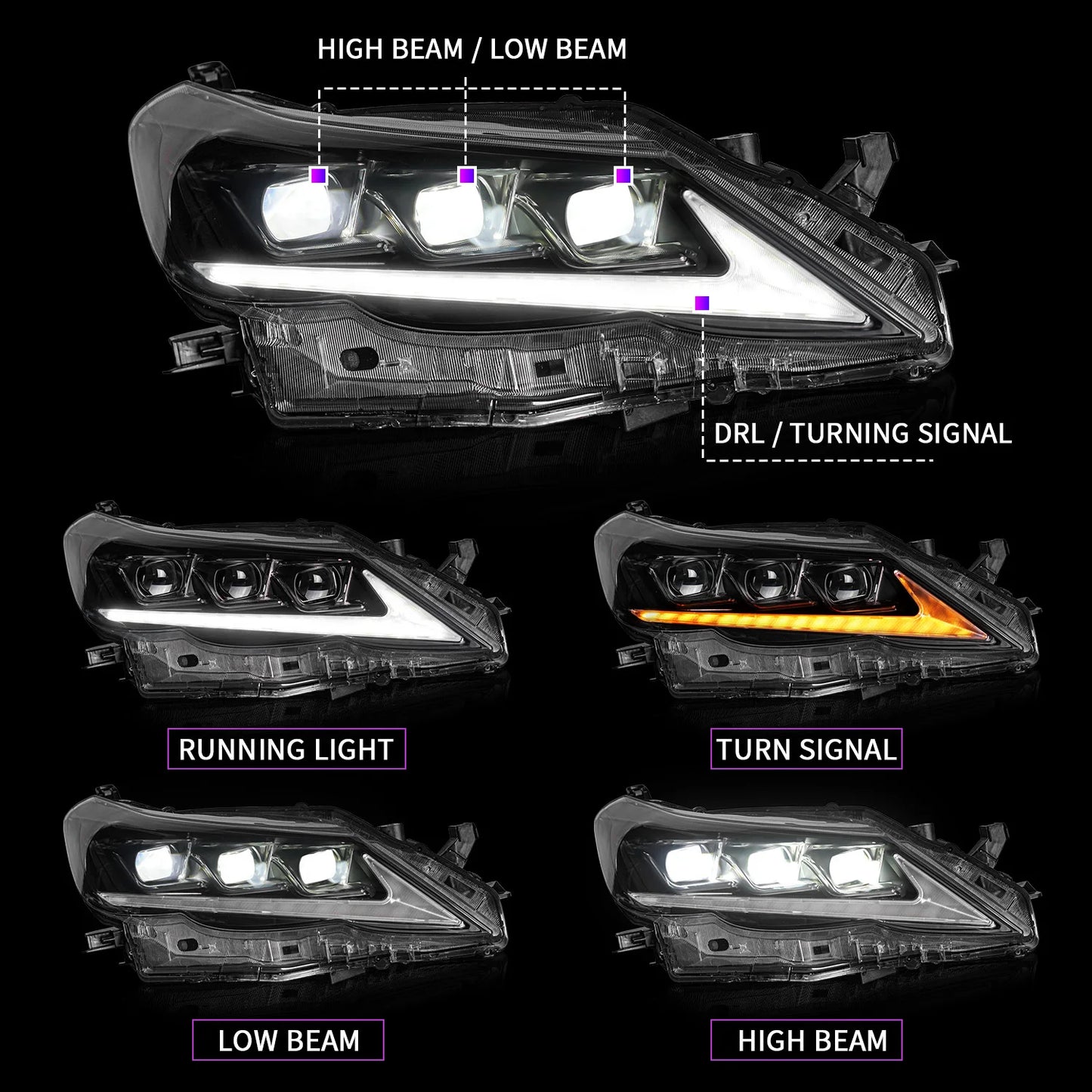 Archaische Scheinwerfer Voll LED Sequential Turning 3 Projektoren DRL Raize Scheinwerfer 2009-2013 Für  Reiz Mark X Lichte